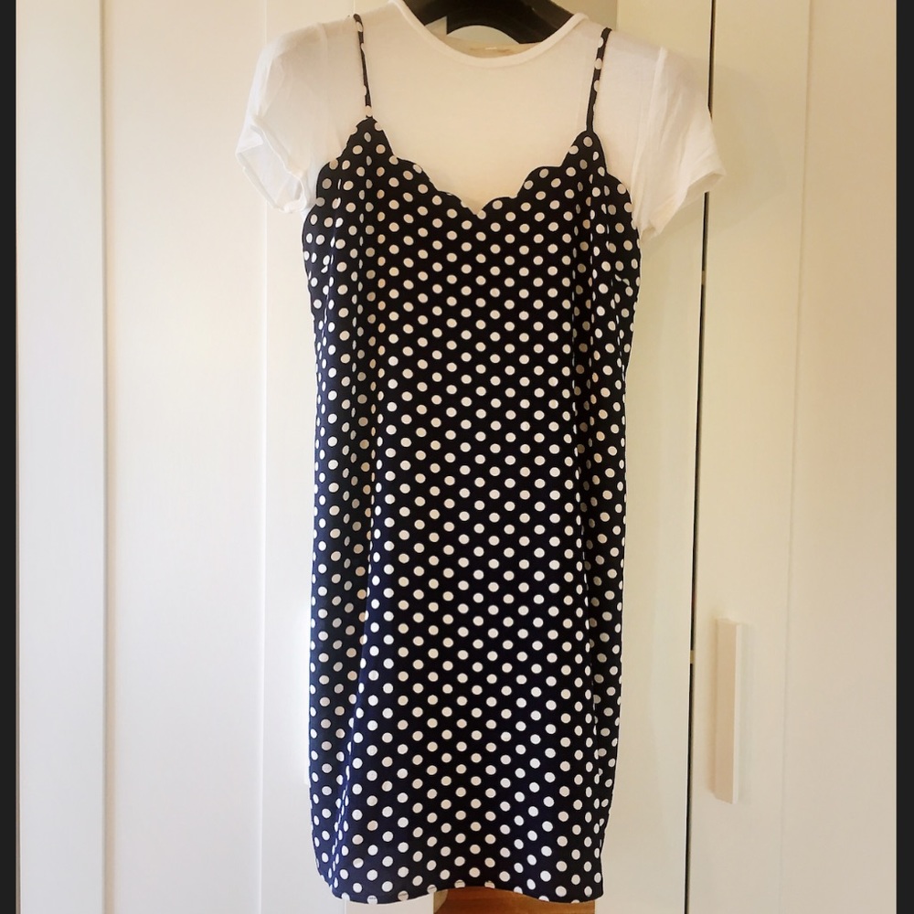 Two Pieces Polka Dot Dress with White Tee